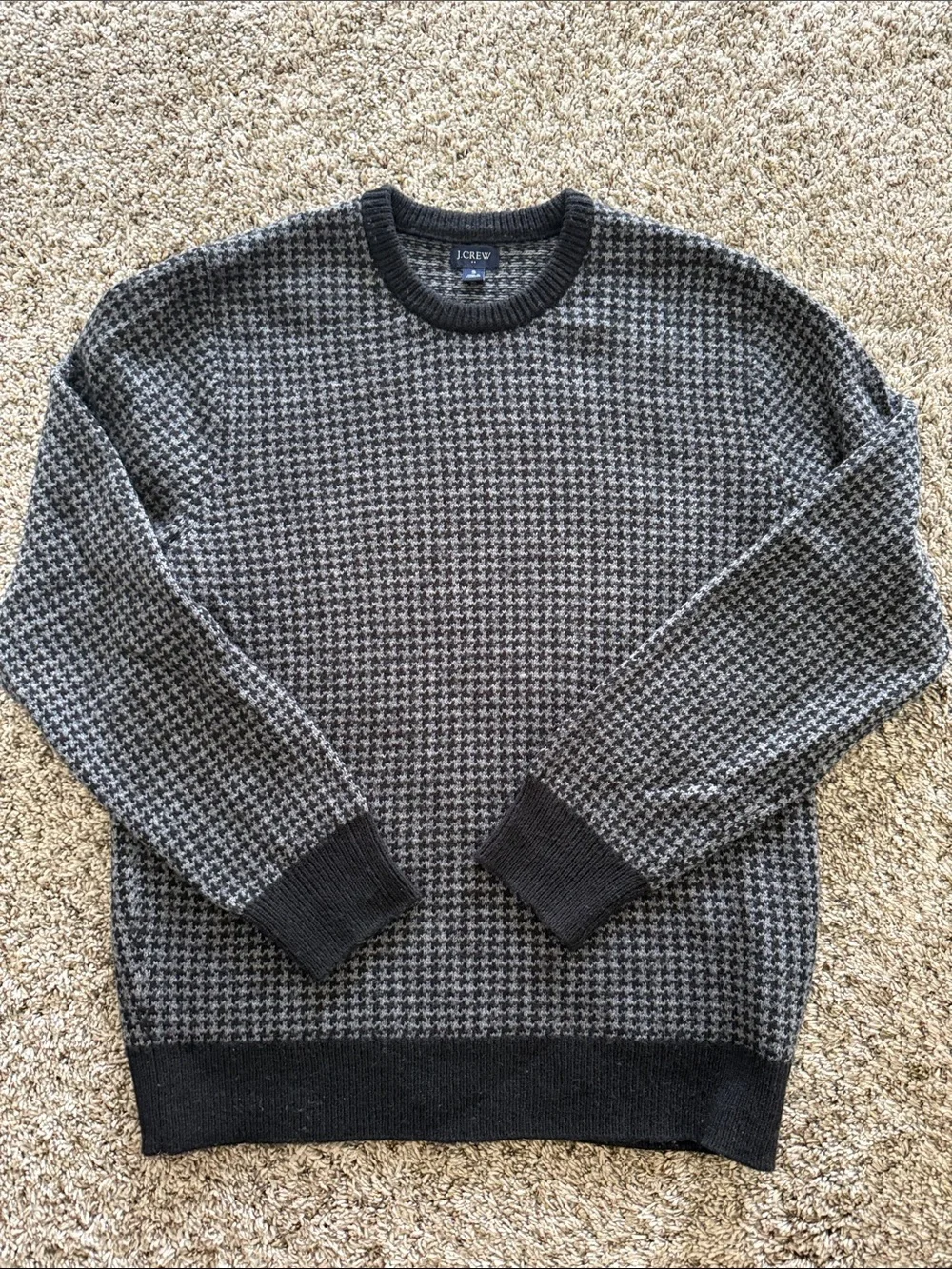 J. Crew Men's navy and grey Houndstooth Crewneck Sweater small